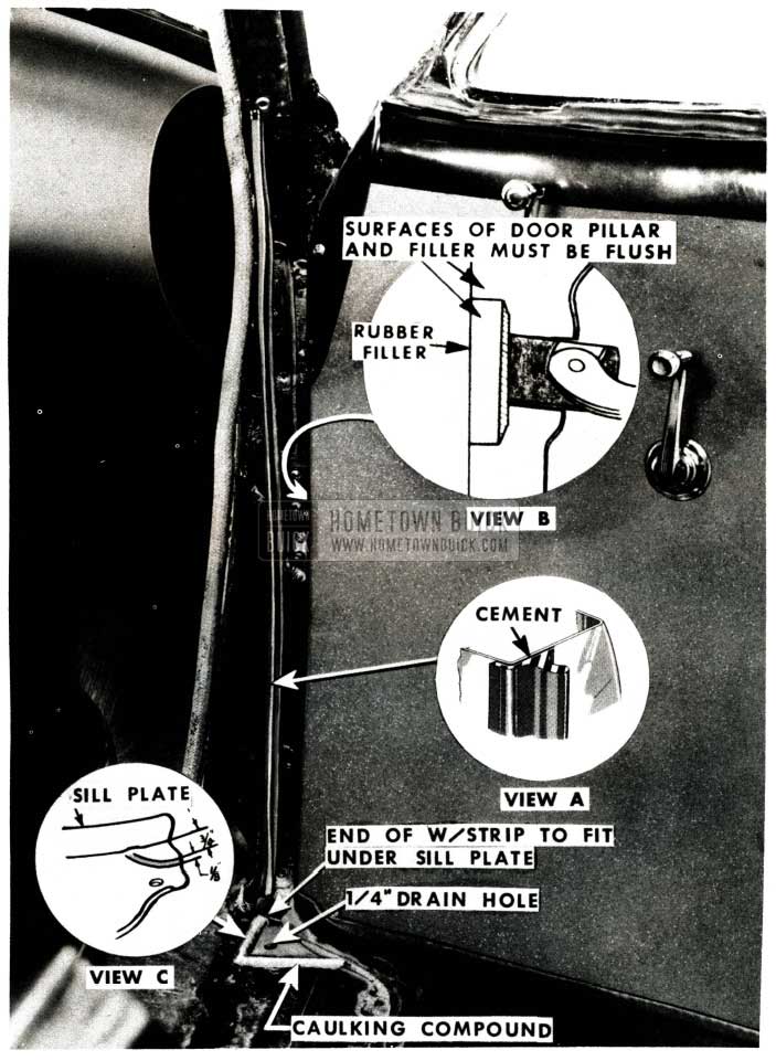 1951 Buick Front Body Hinge Pillar Weatherstrip Position
