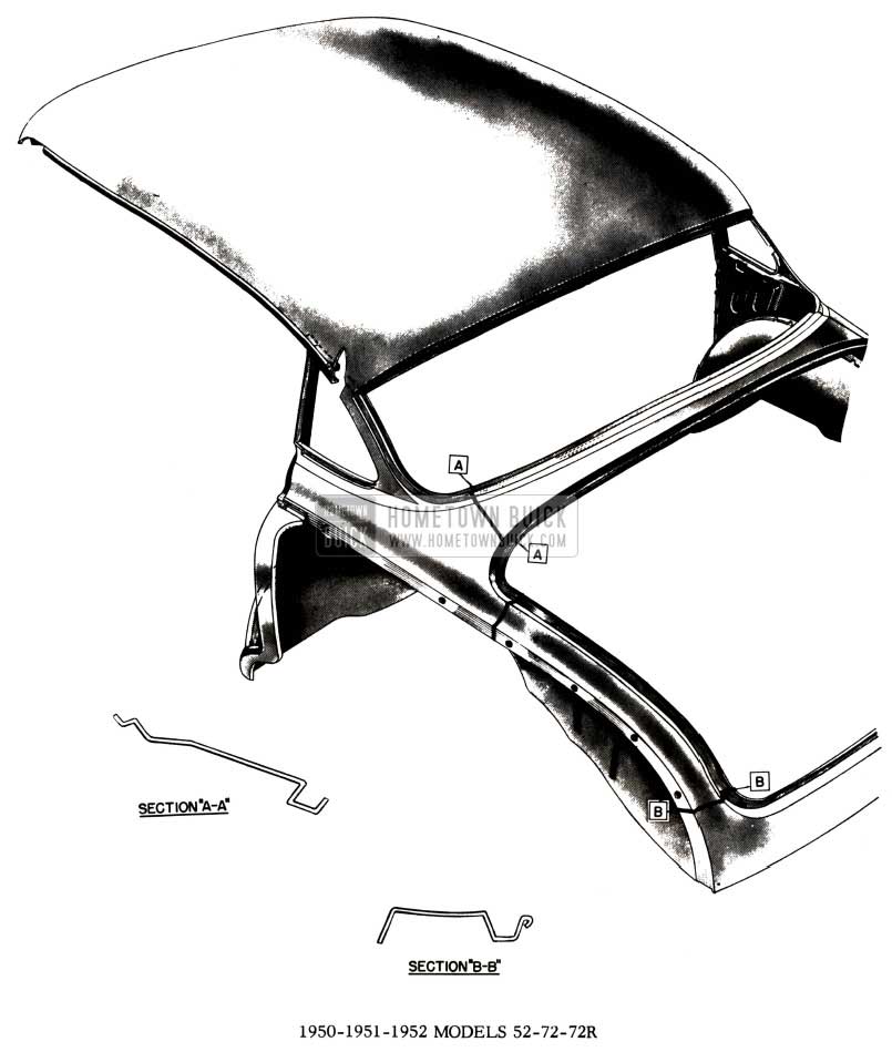 1952 Buick Body Weld Lines Diagram - Models 52-72-72R