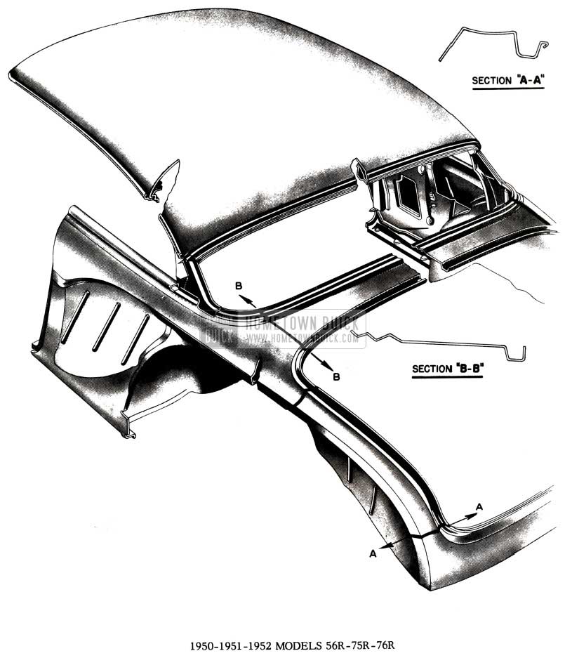 1952 Buick Body Weld Lines Diagram - Models 56R-75R-76R