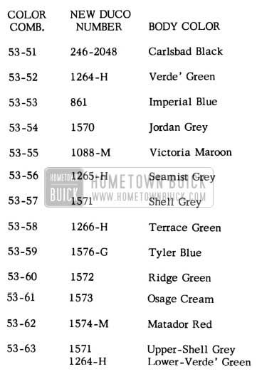 1953 Buick Color Chart