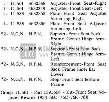 1953 Buick Front Seat Adjuster Kit Parts - Super Series