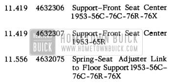 1953 Buick Front Seat Adjuster Part Numbers