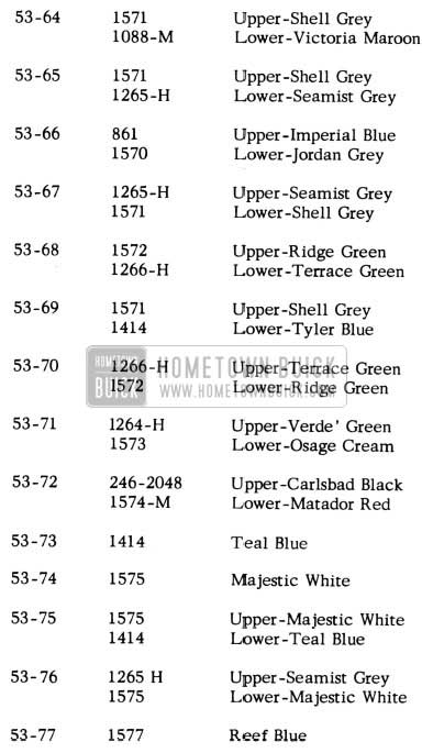 1953 Buick Paint Combinations