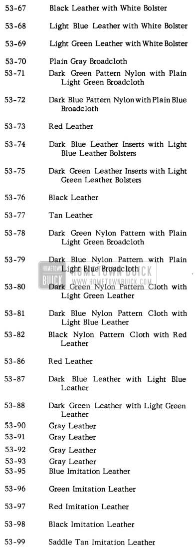 1953 Buick Trim Combinations