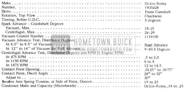 1957 Buick Distributor Specification