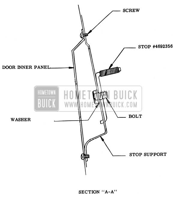 1957 Buick Rear Door Window Upper Stop Assembly