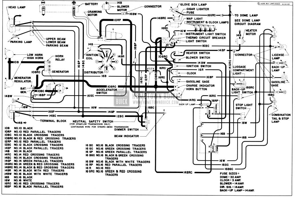 1950 Buick Chassis Wiring Circuit Diagram-First Series 40 Without Direction Signals