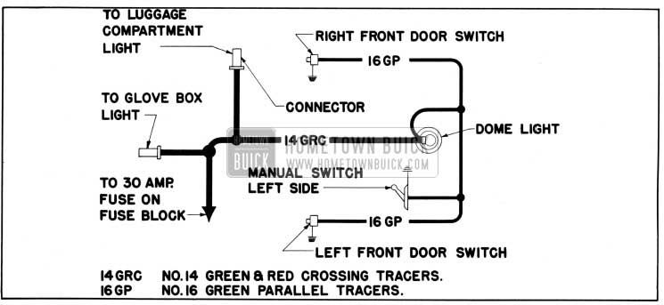 1950 Buick Dome Lamp Wiring Circuit Diagram-Series 40 and Models 56C, 56R, 76C, 76R