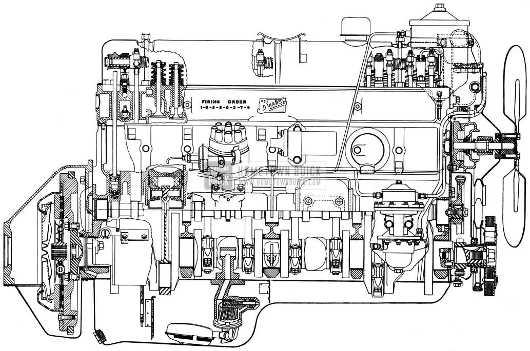 1950 Buick Engine Side Sectional View-Series 50