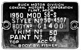 1950 Buick Body Tag