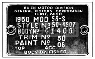 1950 Buick Fisher Body Number Plate