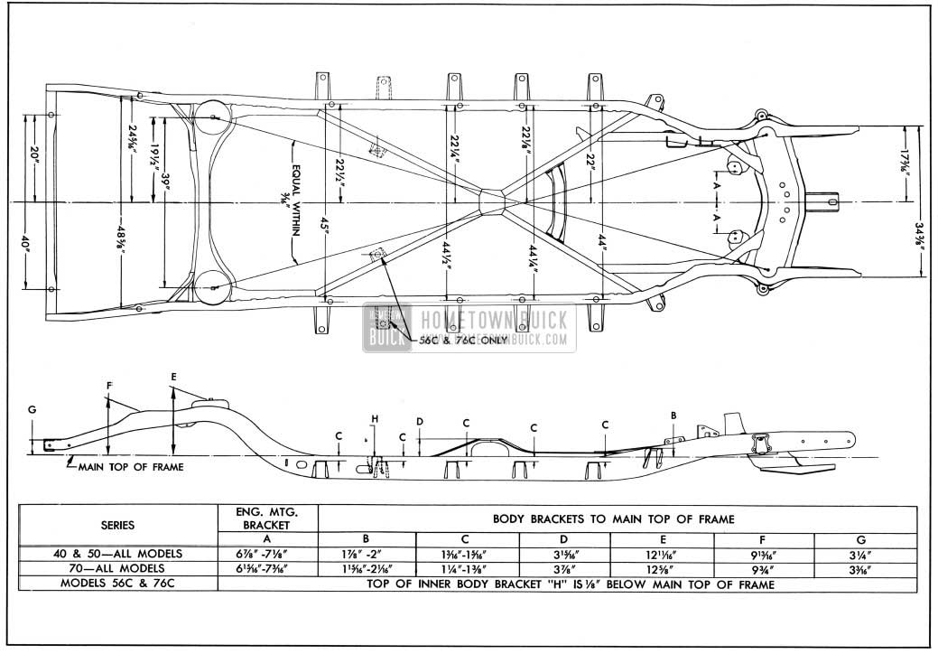 1950 Buick Frame Checking Dimensions.