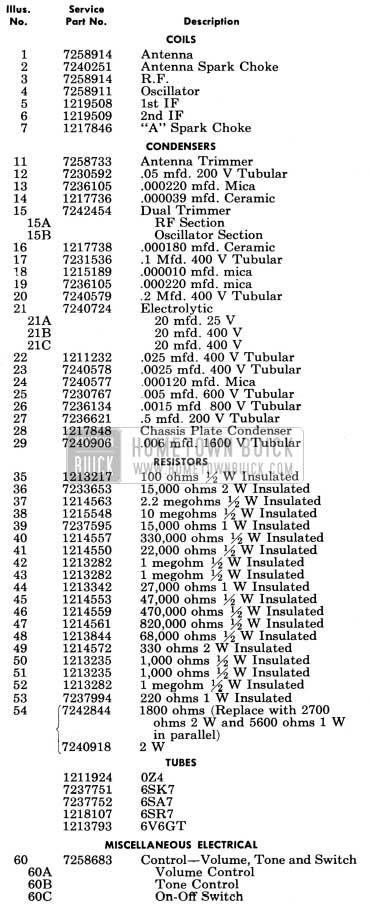 1950 Buick Sonomatic Radio Electrical Parts