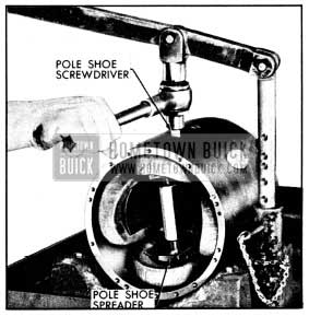 1950 Buick Using Pole Shoe Spreader and Screwdriver