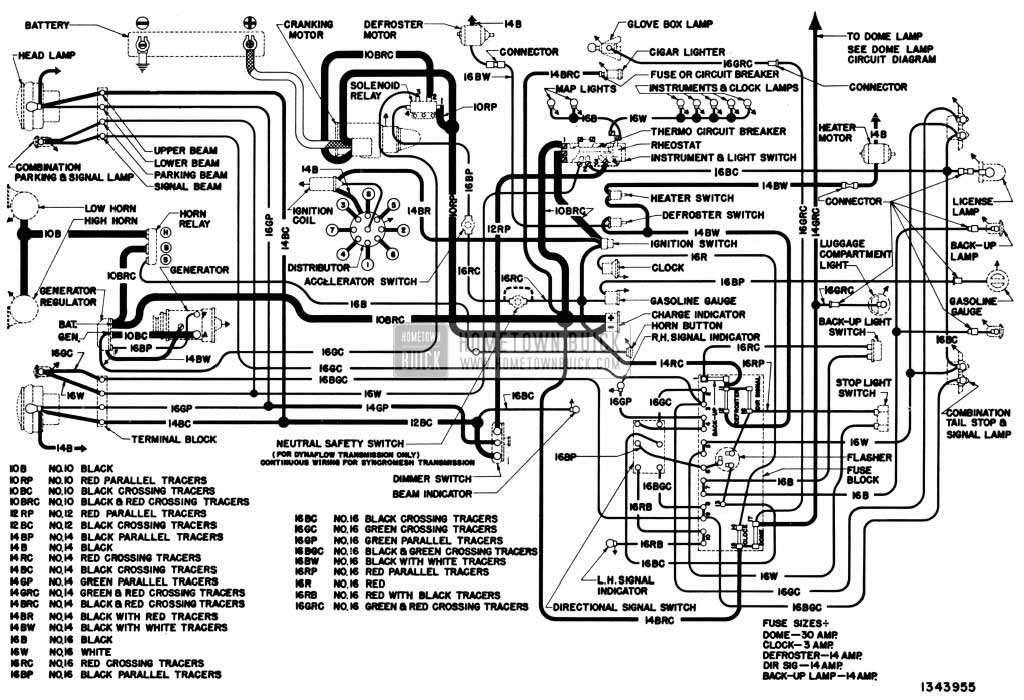 1951 Buick Chassis Wiring Circuit Diagram-Series 40 With Direction Signals