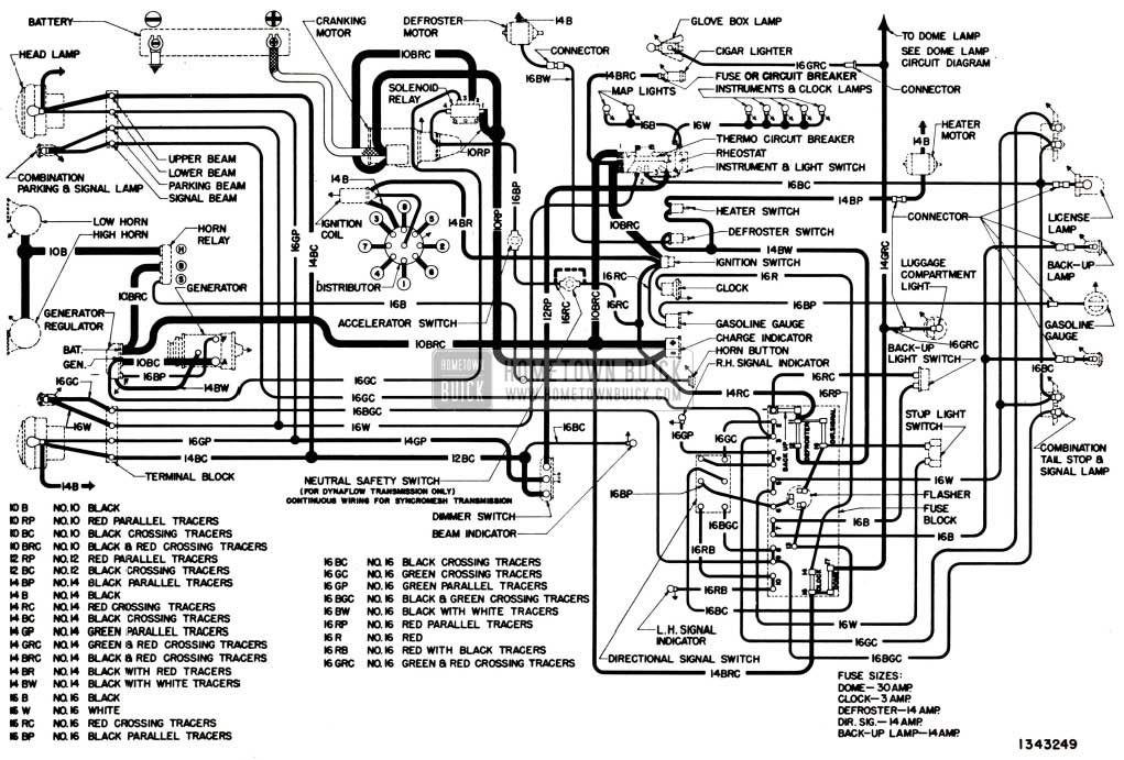 1951 Buick Chassis Wiring Circuit Diagram-Series 50-70