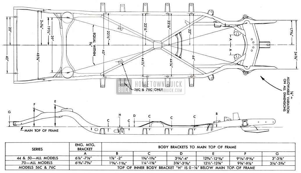 1951 Buick Frame Checking Dimensions-Series 50-70