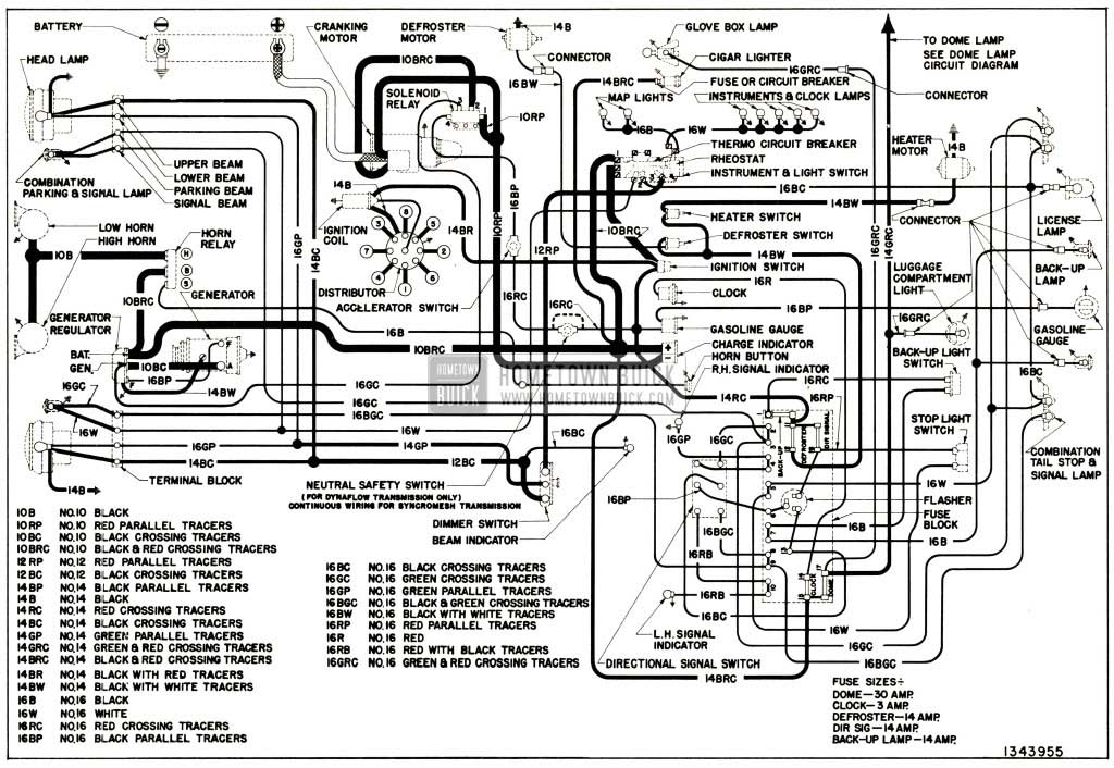 1952 Buick Chassis Wiring Circuit Diagram-Series 40 With Direction Signals