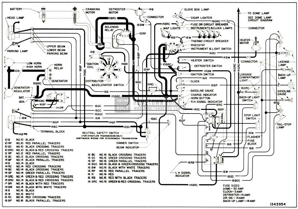 1952 Buick Chassis Wiring Circuit Diagram-Series 40 Without Direction Signals