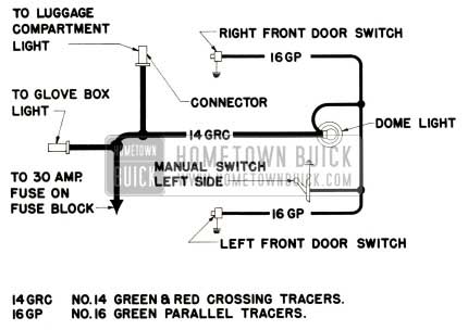 1952 Buick Dome Lamp Wiring Circuit Diagram-Models 56C, 56R, 76C, 76R