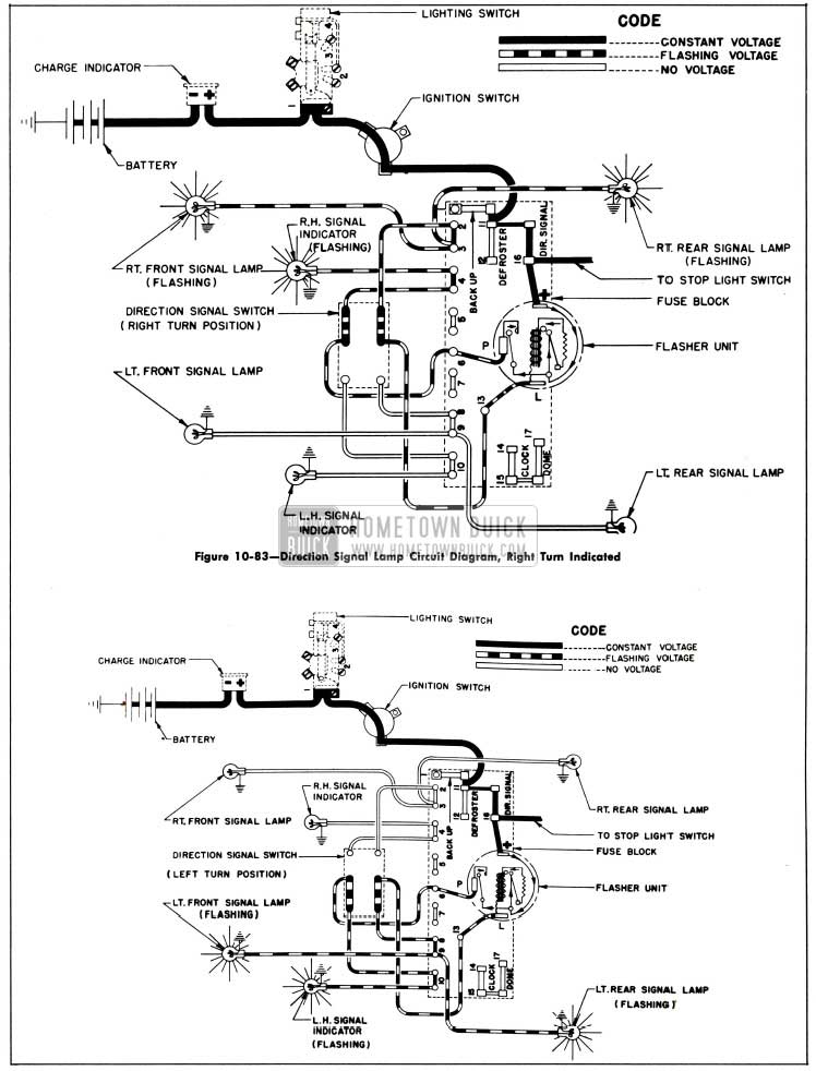 1953 Buick Direction Signal Lamp Circuit Diagram, Left Tum Indicated