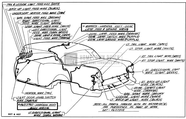 1954 Buick Body Wiring Circuit Diagram-Models 46R, 66R-Styles 4437, 4637