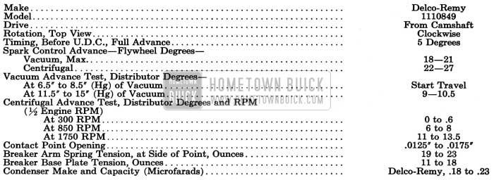 1954 Buick Distributor Specifications