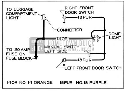 1954 Buick Dome Lamp Wiring Circuit Diagram-Models 56C, 56R, 76C, 76R