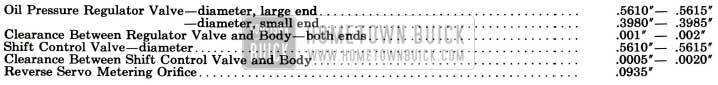 1955 Buick Valve and Servo Body Assembly Specifications