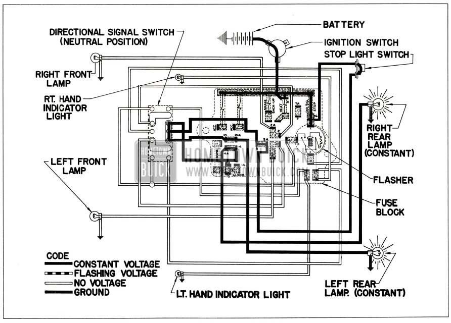 1956 Buick Directional Signal Lamp Circuit-No Turn Indicated (Stop Light On)