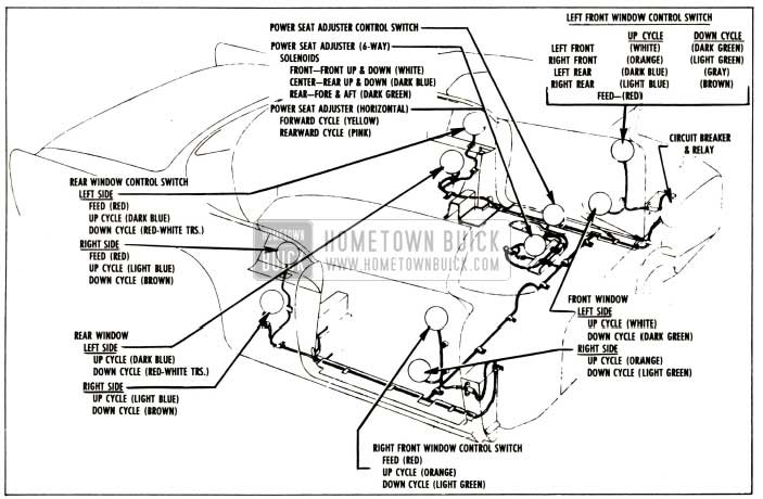 1957 Buick Power Window and Seat Wiring Circuit Diagram-Series 40-60