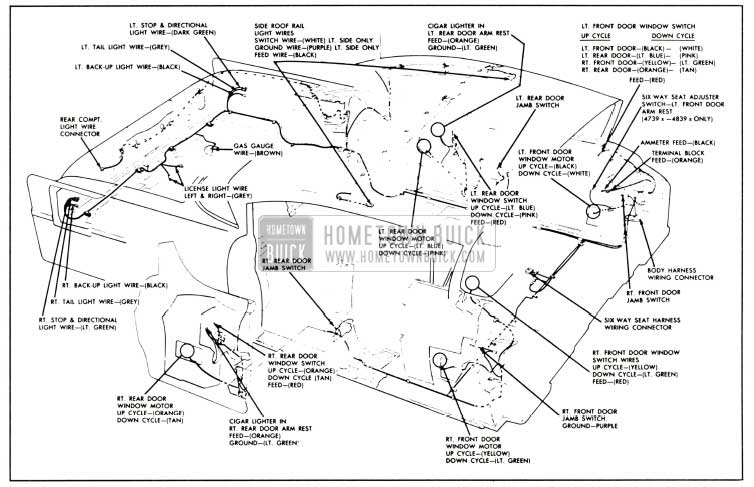 1958 Buick Body Wiring Circuit Diagram-Series 50-70-700 Four-Door Closed Bodies