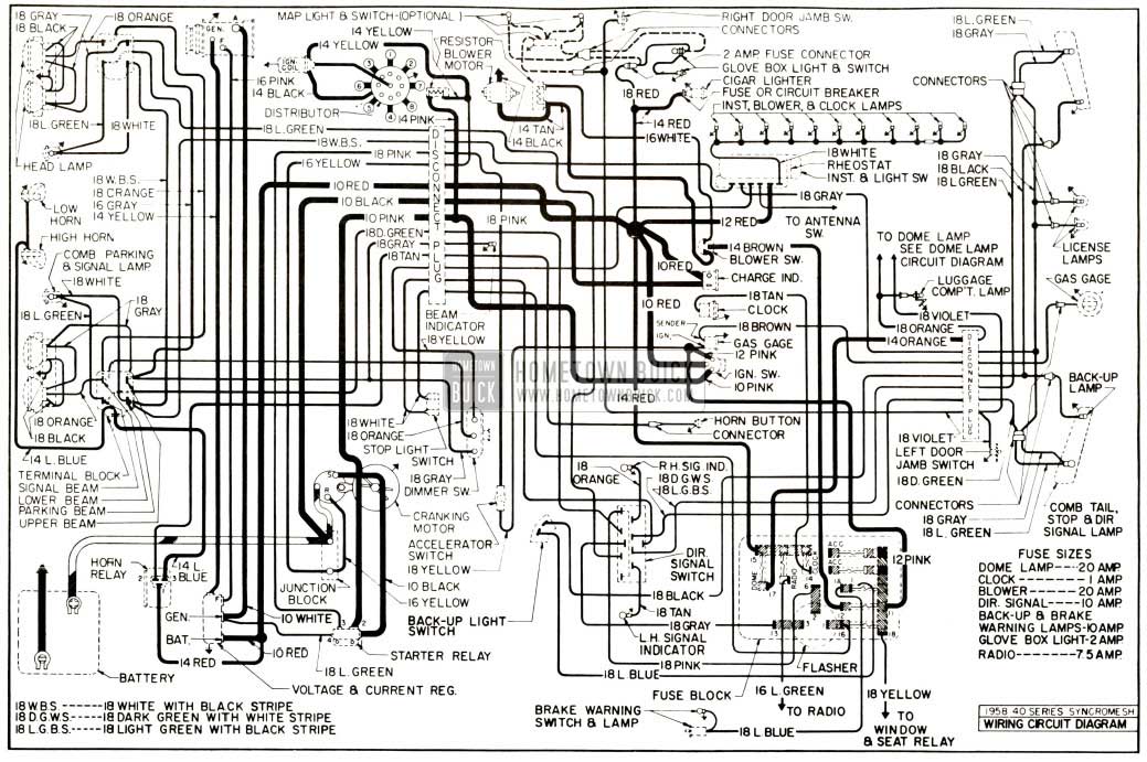 1958 Buick Chassis Wiring Diagram - Synchromesh Transmission