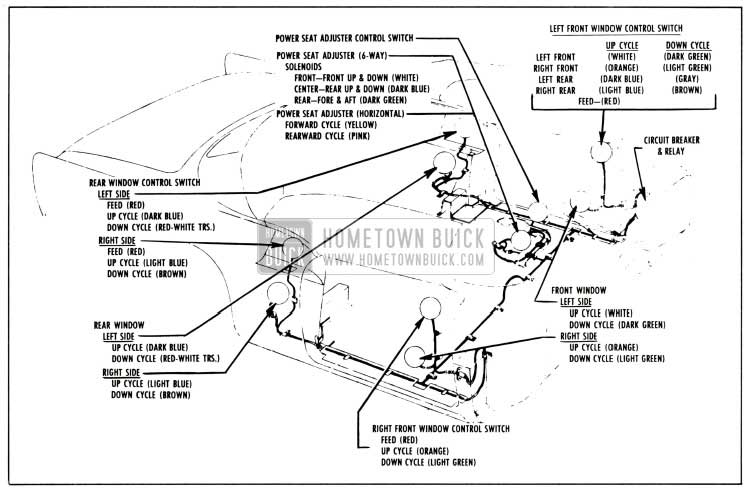 1958 Buick Power Window and Seat Wiring Circuit Diagram-Series 40-60