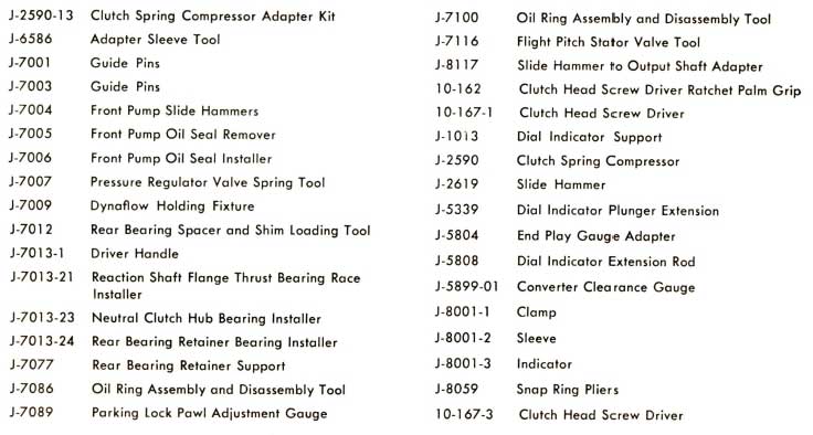 1958 Buick Special Flightpitch Dynaflow Service Tools Legend