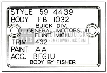 1959 Buick Fisher Body Number Plate 1959 Buick Body Tag