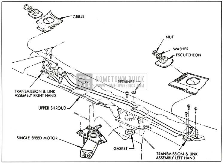 1959 Buick Single Speed Wiper Assembly (Exploded View)