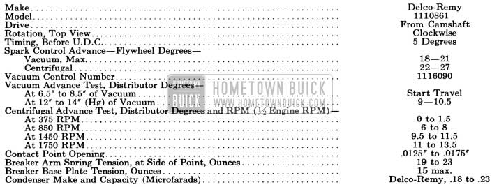 1956 Buick Distributor Specifications