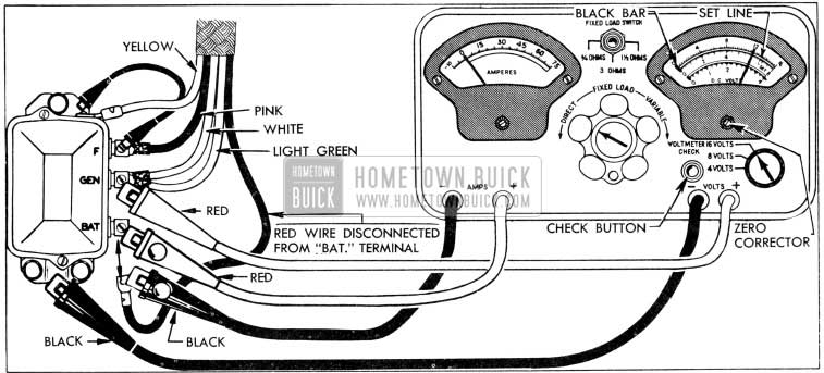 1956 Buick Voltmeter Calibrations and Cutout Relay Test Connections -Sun Tester