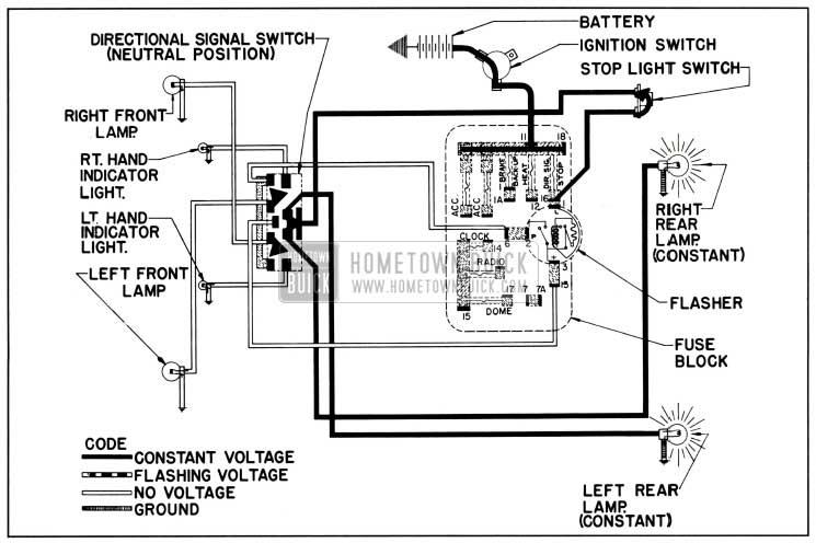 1957 Buick Direction Signal Lamp Circuit Diagram-No Turn Indicated