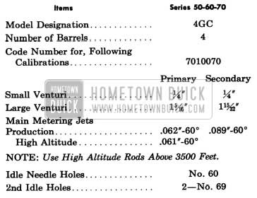 1957 Buick Rochester Carburetor Calibrations Specifications