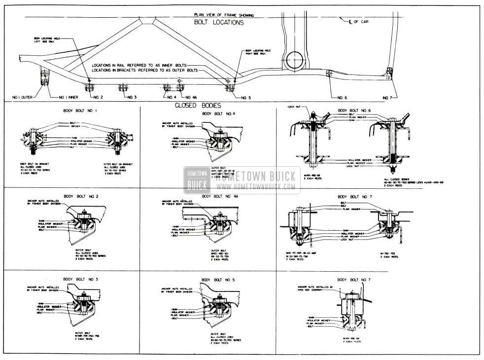 1958 Buick Body Mountings-Closed Bodies