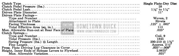 1958 Buick Clutch Specifications