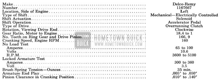 1958 Buick Cranking Motor Specifications