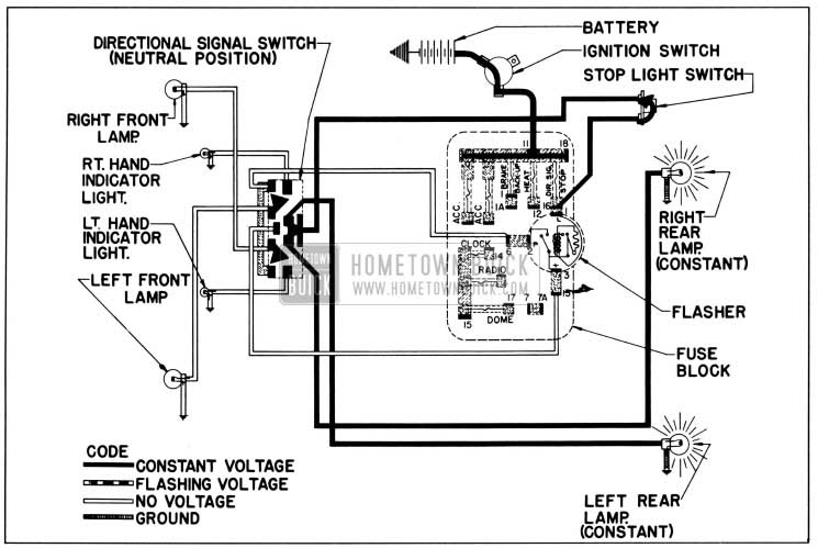 1958 Buick Direction Signal Lamp Circuit Diagram-No Turn Indicated