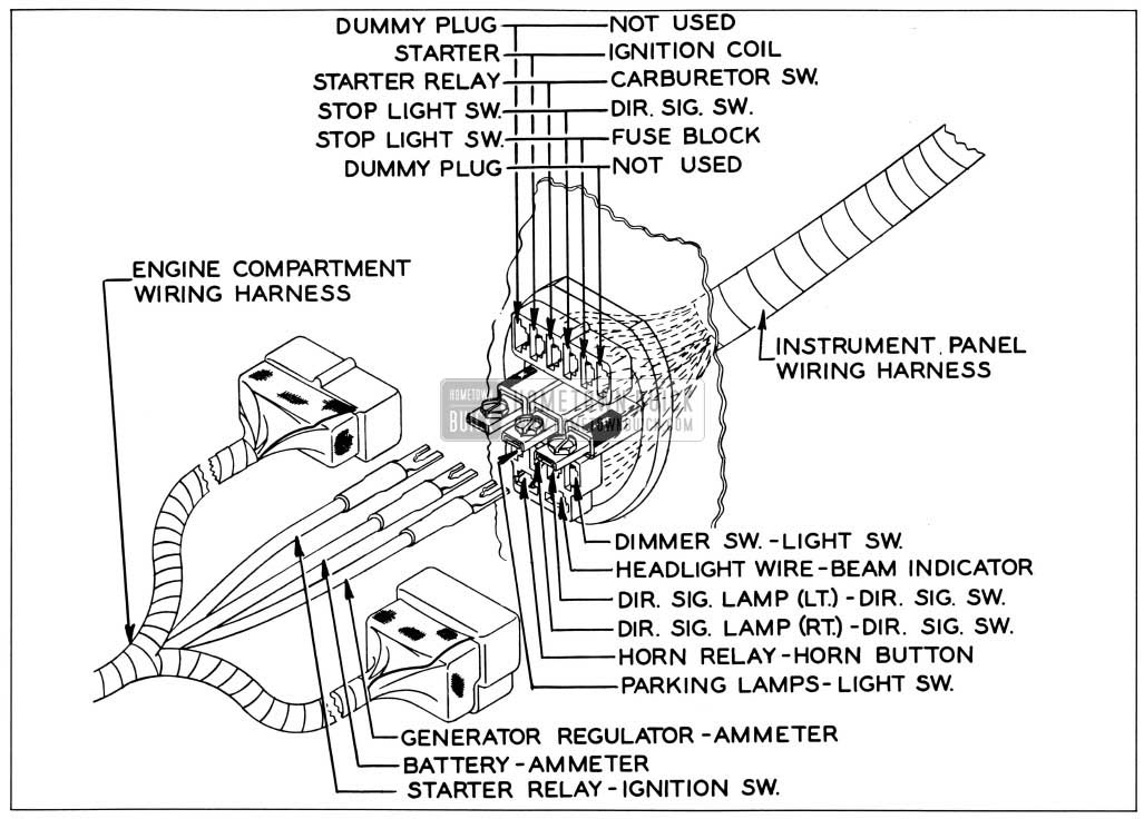 1958 Buick Engine Compartment to Instrument Panel Wiring Harness Connectors