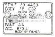 1959 Buick Body Identification Number Tag