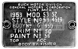 1953 Buick Body Tag 1953 Buick Body Tag